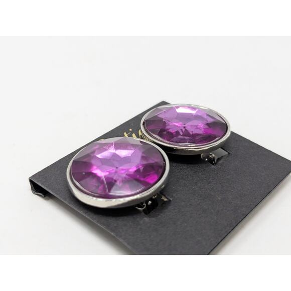 Catie Stein Earrings Round Faceted Purple Silver-Tone Clip On New - Picture 2 of 5